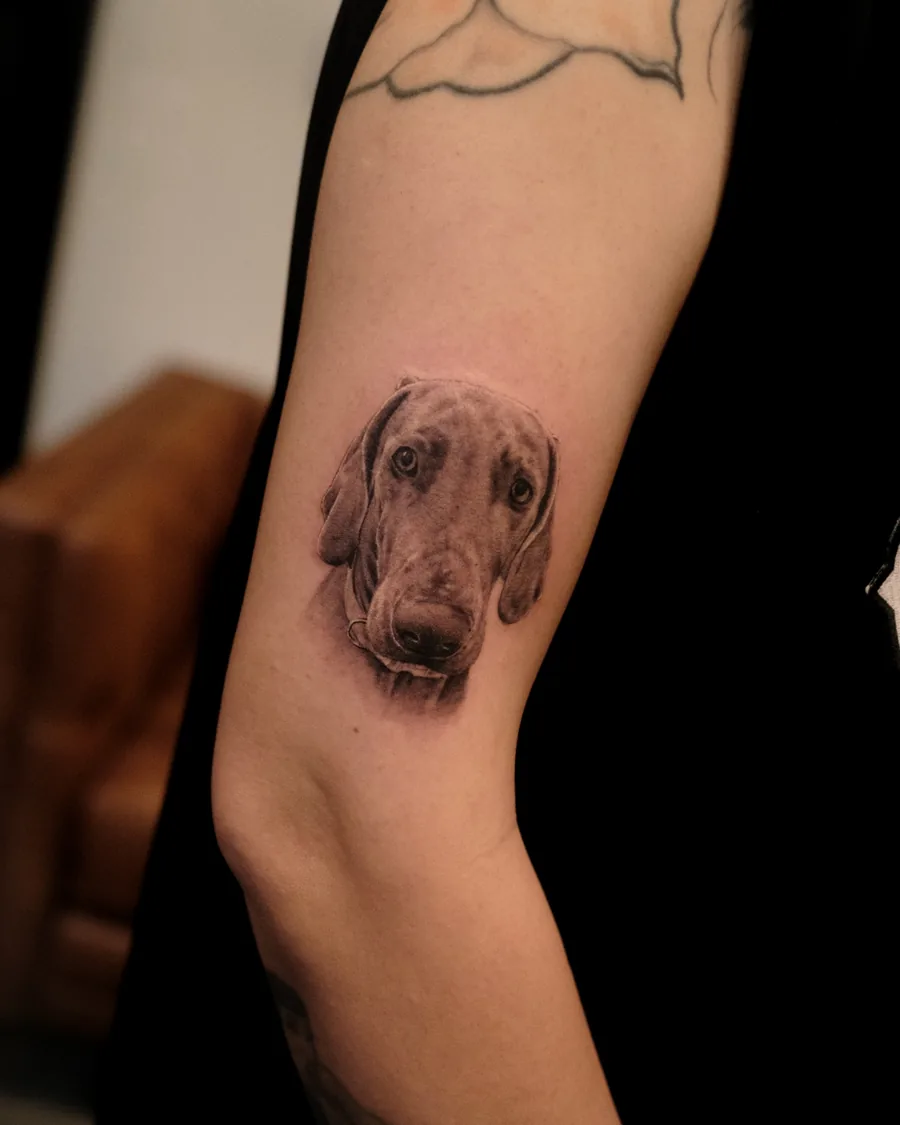 Pet portrait tattoo by Christian Cruz