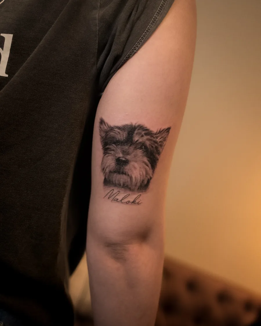 Pet portrait tattoo by Christian Cruz